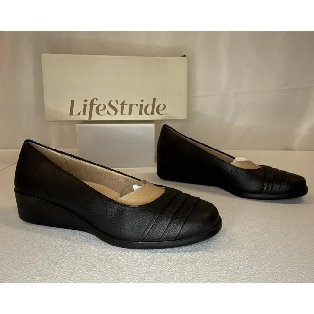 LifeStride Jenna Women's Black Wedge Slip-On Loafers Shoes Comfort Size 9.5W